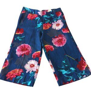 Floral Wide-Leg Pants Banana Republic Womens Size 12 Blue Linen Blend-lp48